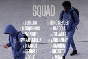 巴黎客战洛里昂大名单:登贝莱领衔锋线,马尔基尼奥斯坐镇后防